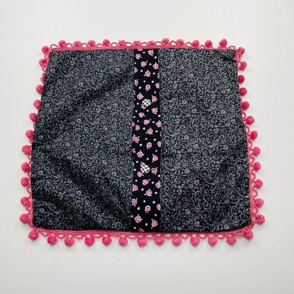 Handmade Colorful‎ "Guest Room" Floral Gingham 16" Square Pom Pom Pillow Sham - Picture 2 of 5